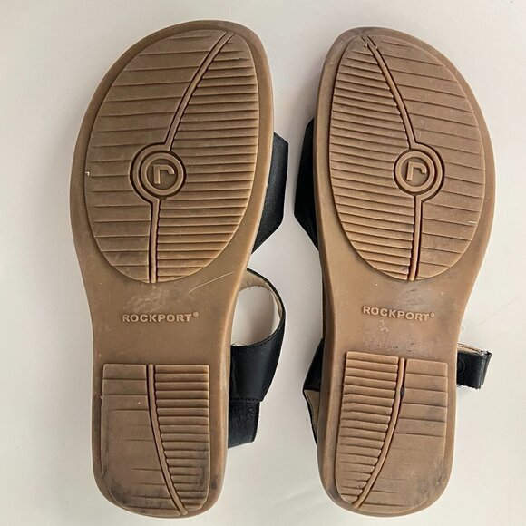 ROCKPORT Black Leather Adjustable Velcro Strap Sandals Sz 7.5 - Picture 11 of 12